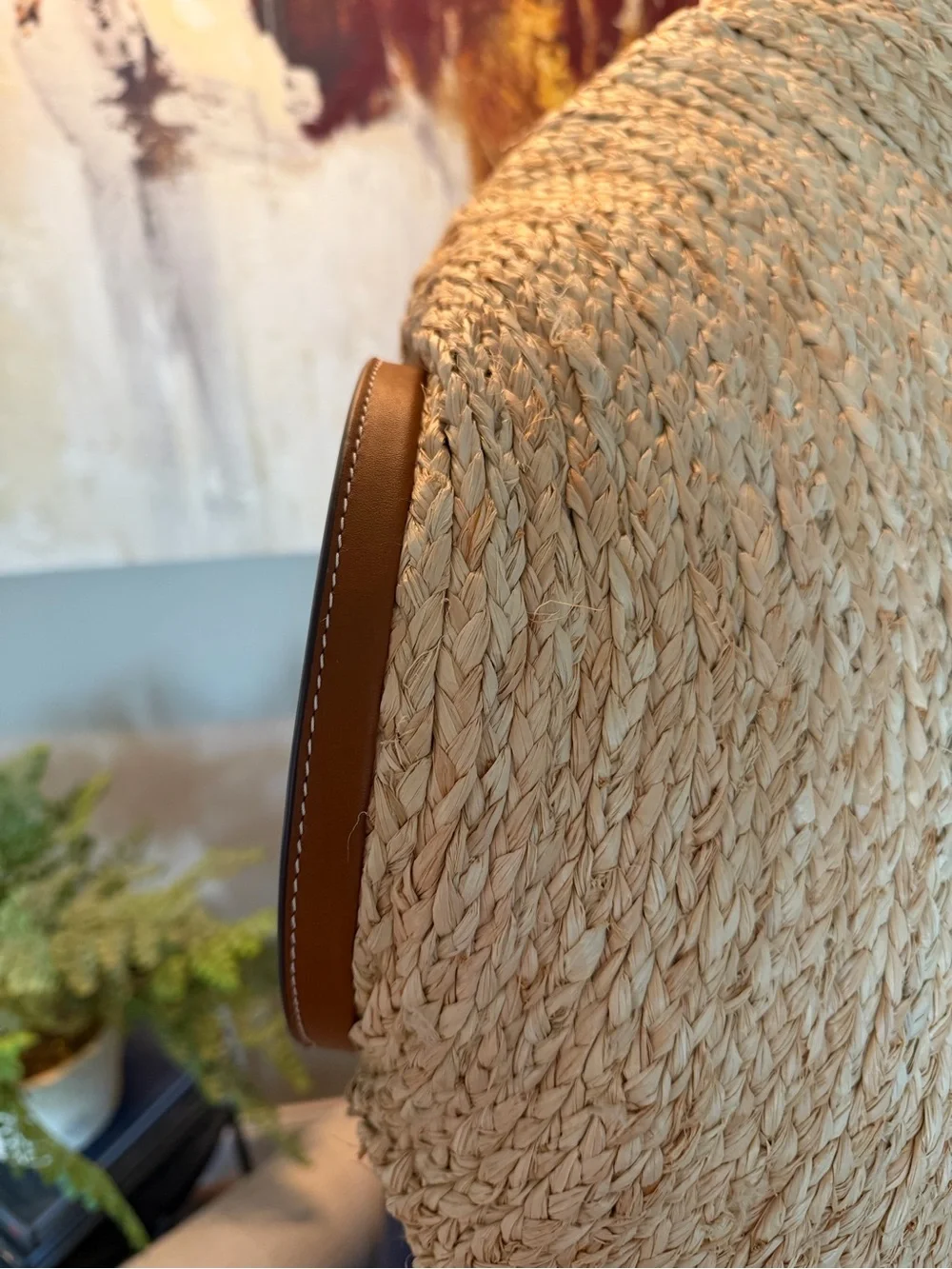 Cult Gaia Wanda Woven Straw Tote with Brown Leather Trim